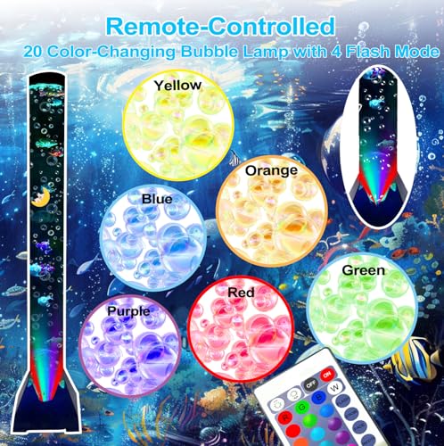 Image of Sensory Bubble Tower Lamp with Bracket - 4 FT Bubble Tube with 12 Fake Fish, 16-Color LED Sensory Light, Tall Bubble Fish Lamp for Home Decor, Relaxation & Sensory Spaces, Autism & ADHD Friendly