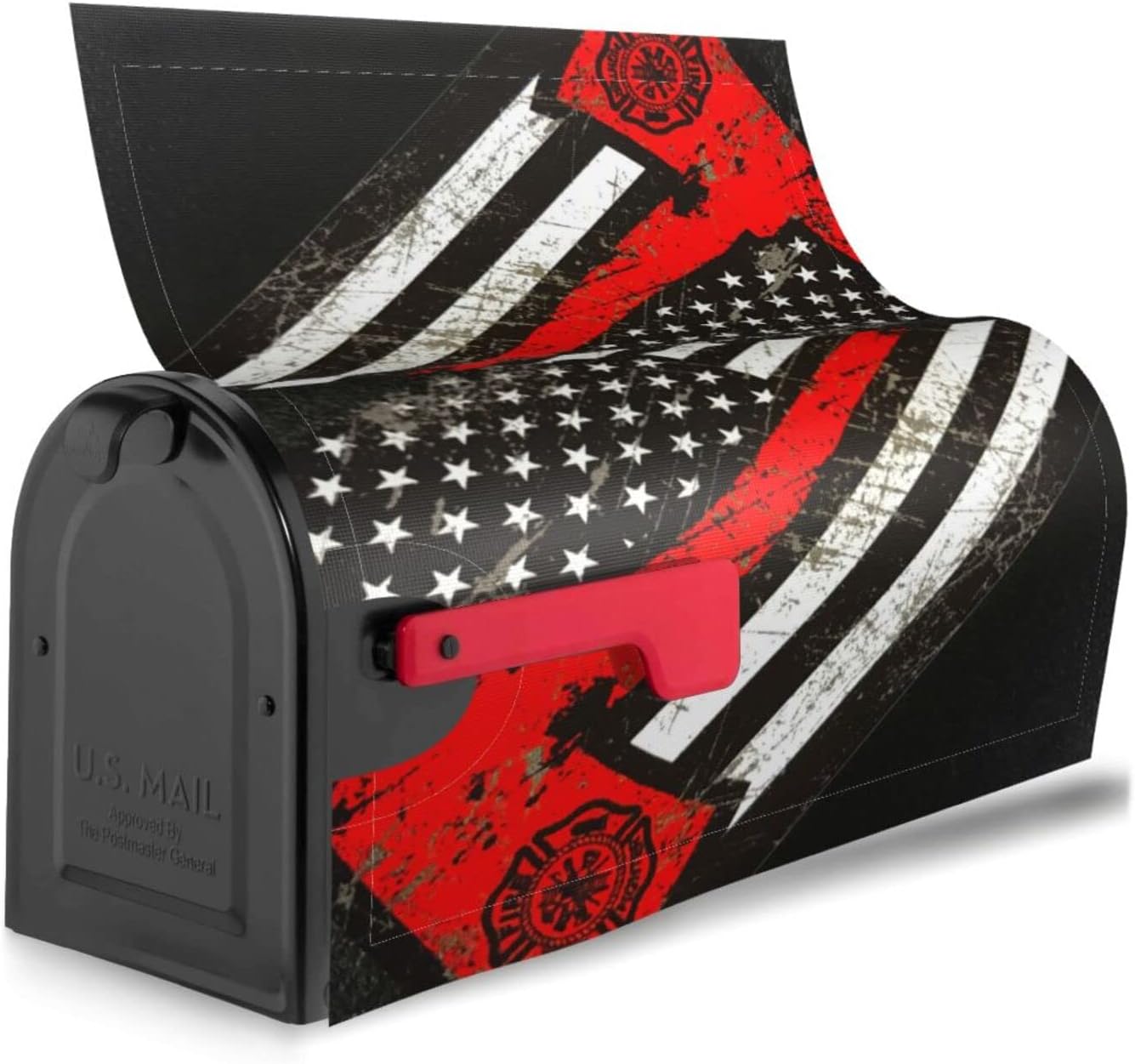 USA Thin Red Line Firefighter Axe Pattern Magnetic Mailbox Cover Waterproof MailWraps Letter Box Cover for Garden Yard Outdoor Decor Large Size - 25.5 x 21 in