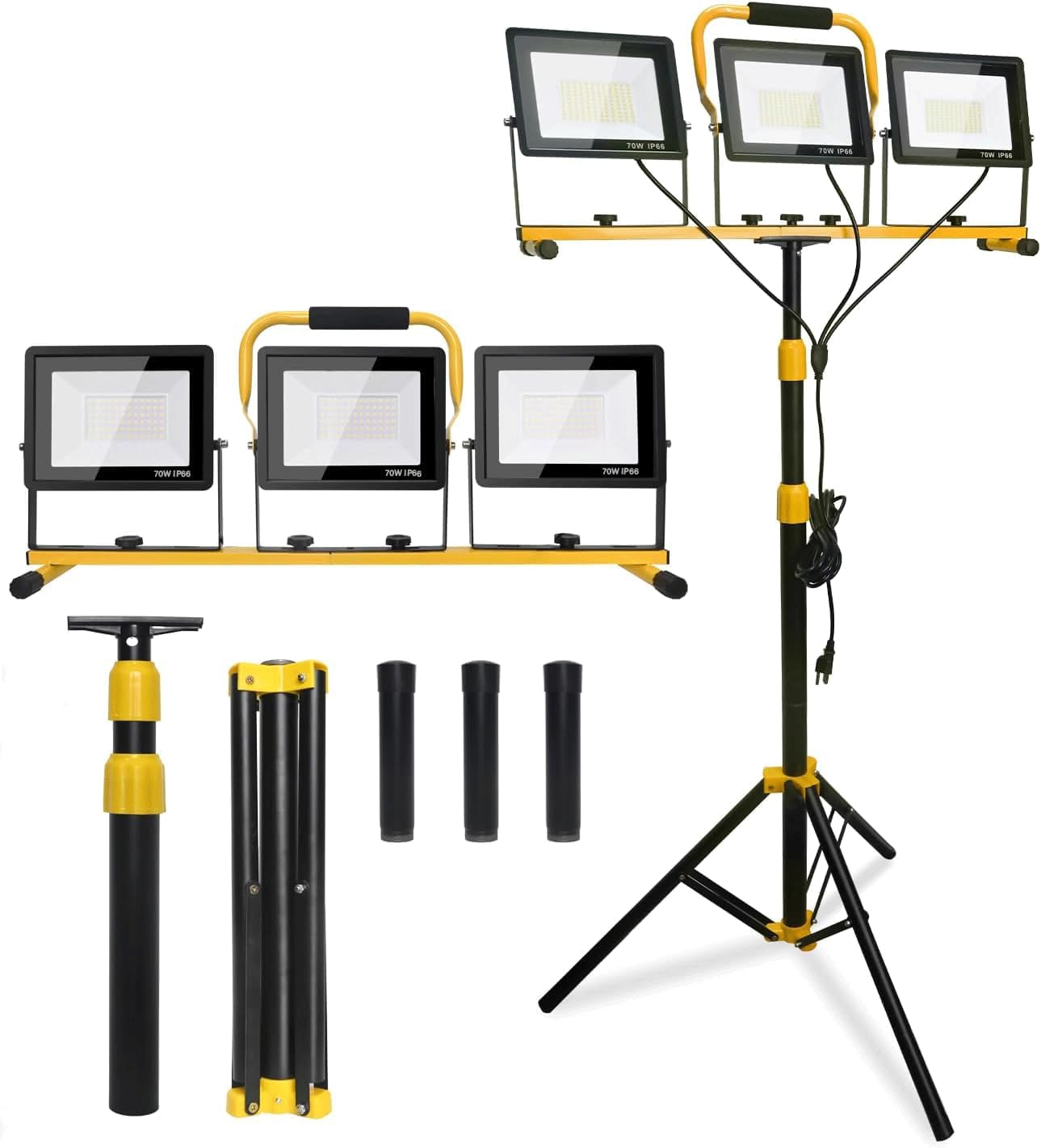 21000-Lumen LED Work Light with Stand for Job Site Garage, Black