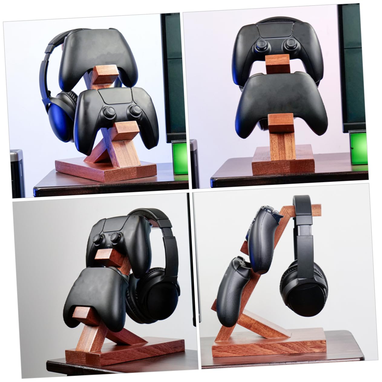 Angoily Soporte de Madera para Auriculares y Controladores de Juegos Diseño Simple y Funcional para Almacenamiento y Exhibición en Área de Entretenimiento Gaming