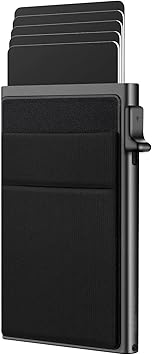 VOGARD Aluminium Men and Women Pop Up Slim Card Wallet RFID Blocking with Money Pocket | Minimalist Credit Card Holder | Holds up to 10 Cards (Black) - image, photos