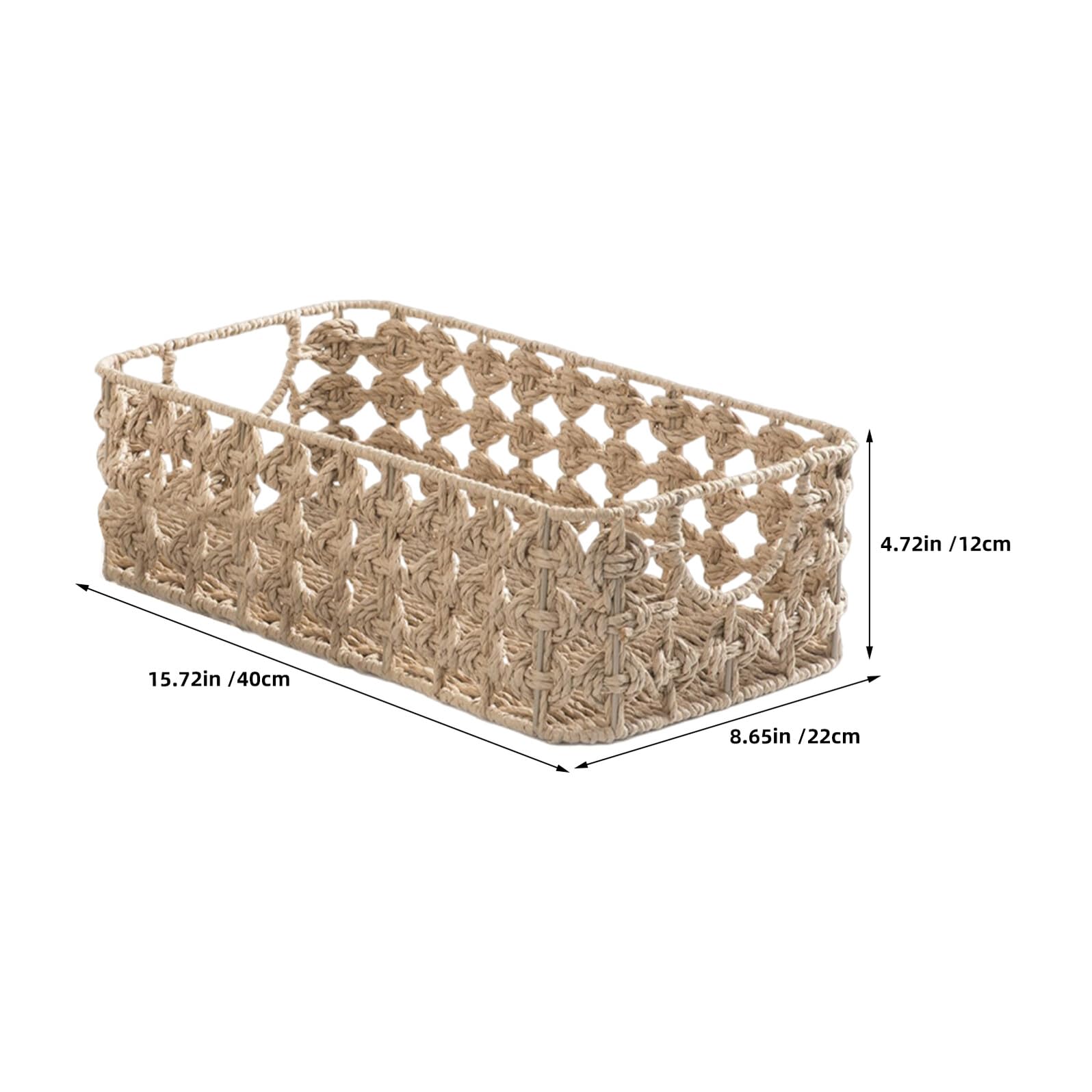 jojofuny Organizer da Tavolo Intrecciato a Mano in Corda di Carta Rettangolare Cestino Portaoggetti per Trucco Snack e Piccoli Accessori Contenitore Salvaspazio per Scrivania e