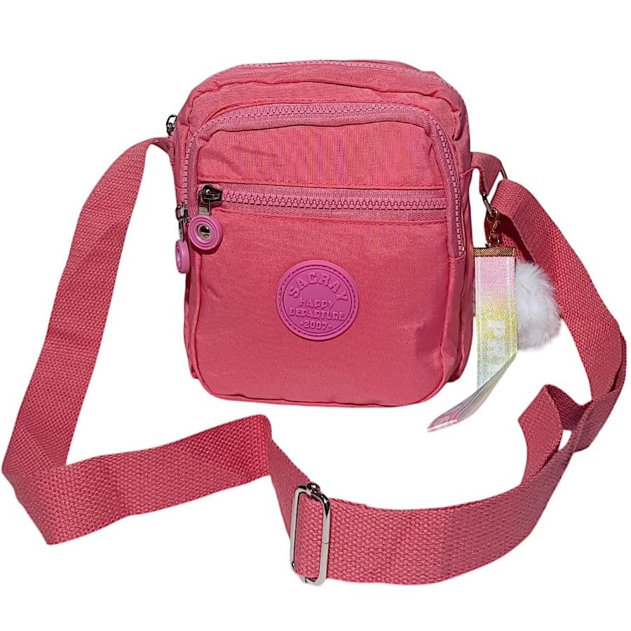 Bolsa Feminina Tiracolo Transversal C/Chaveiro Pompom (Rosa Claro)