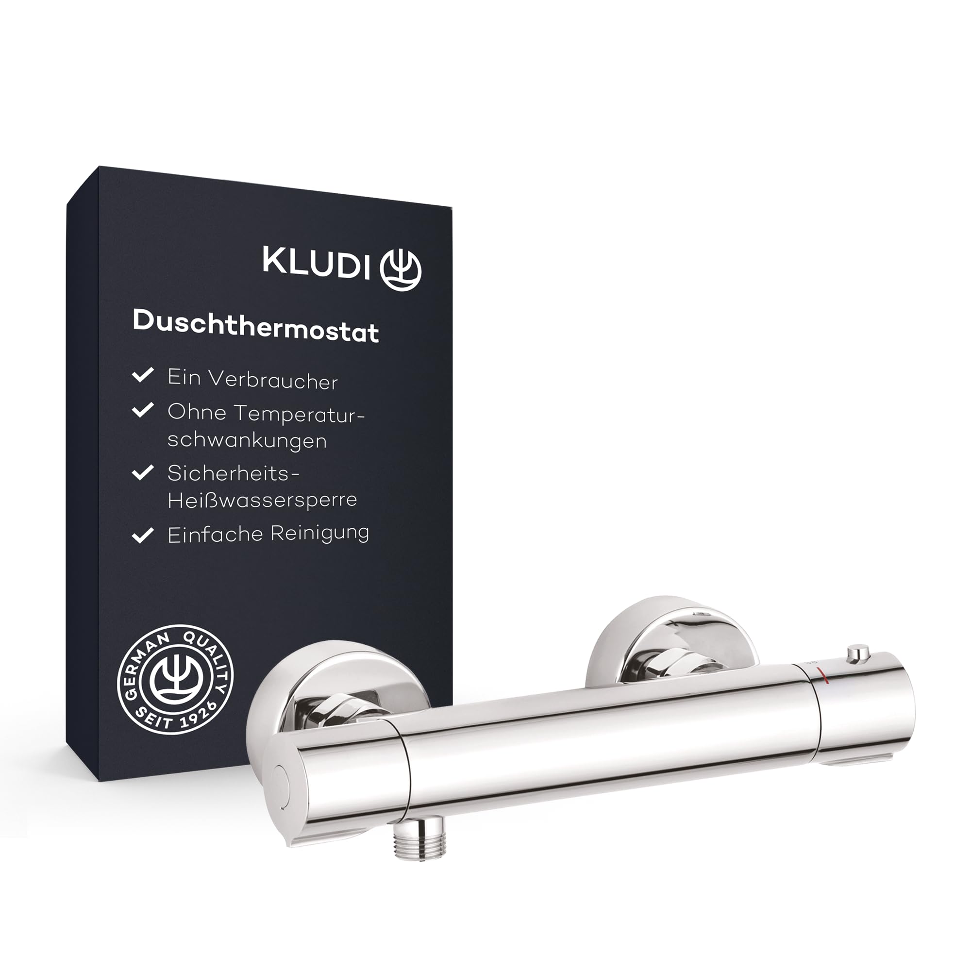 KLUDI Duscharmatur Duschthermostat mit Temperaturbegrenzung, Aufputz-Brausearmatur, für 1 Verbraucher, Wandmontage, Sicherheitssperre, Chrom, 350020538