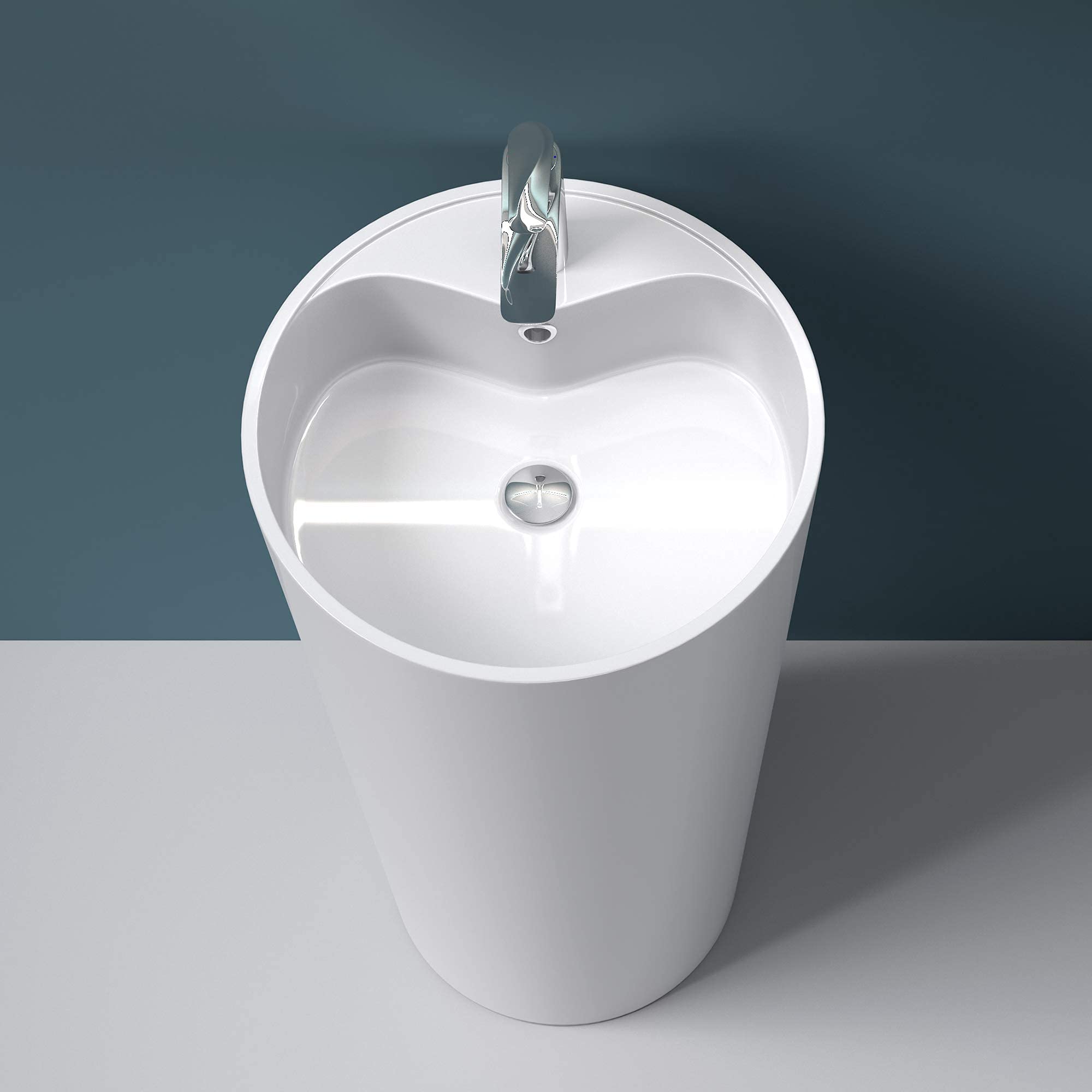 Mai & Mai Lavabo sur Pied Rond 45x45x90cm Blanc avec Trop-Plein | Lave Mains, Perçage Robinet, Résine de Synthèse, pour Salle de Bains Contemporaine, Colossum35