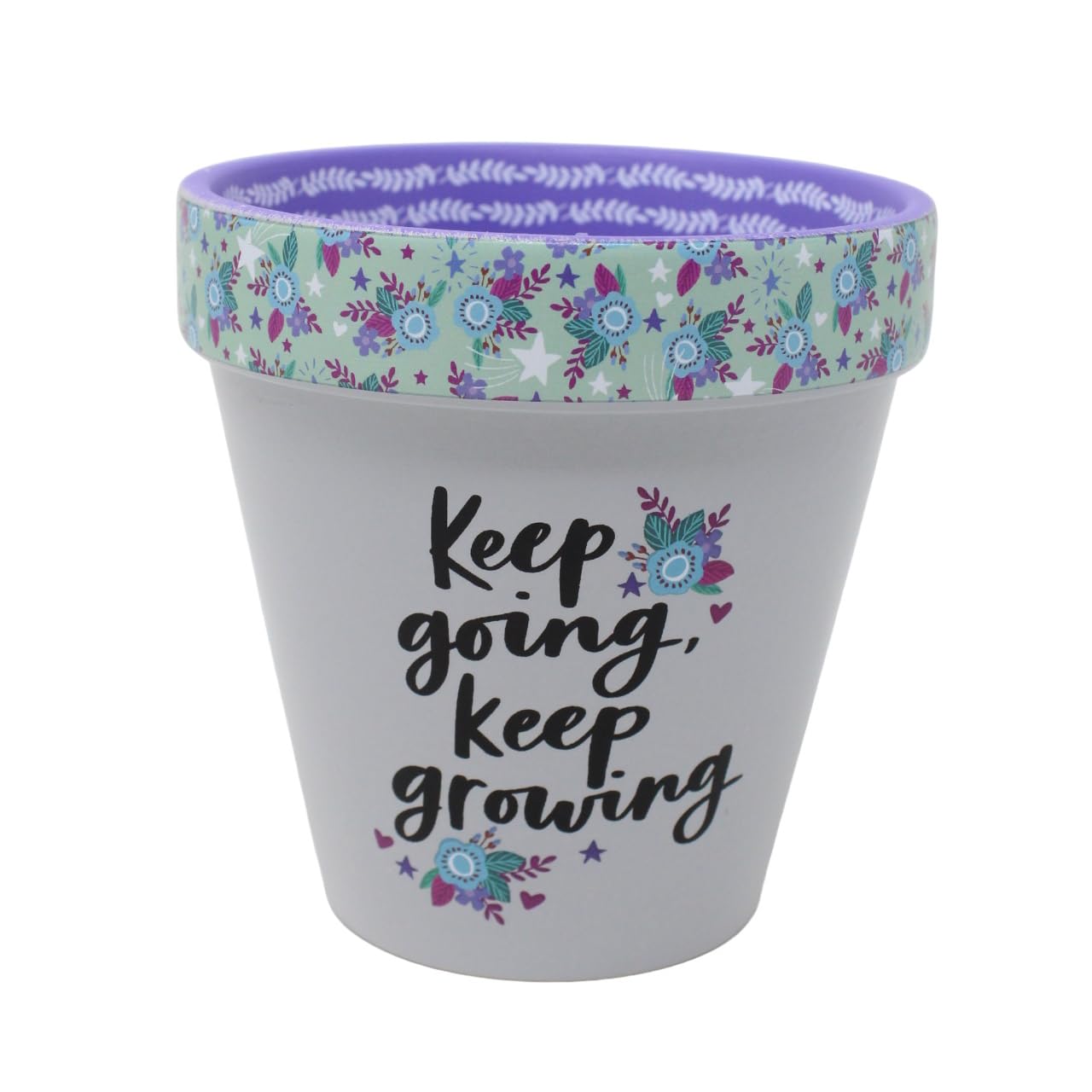 WPL Gifts Love Plants Small Flower Planter Pots - Fun Quotes & Humour in Pastel Colours - with Optional Coaster Add On - Perfect Floral Home Decor (Keep Going, Keep Growing)