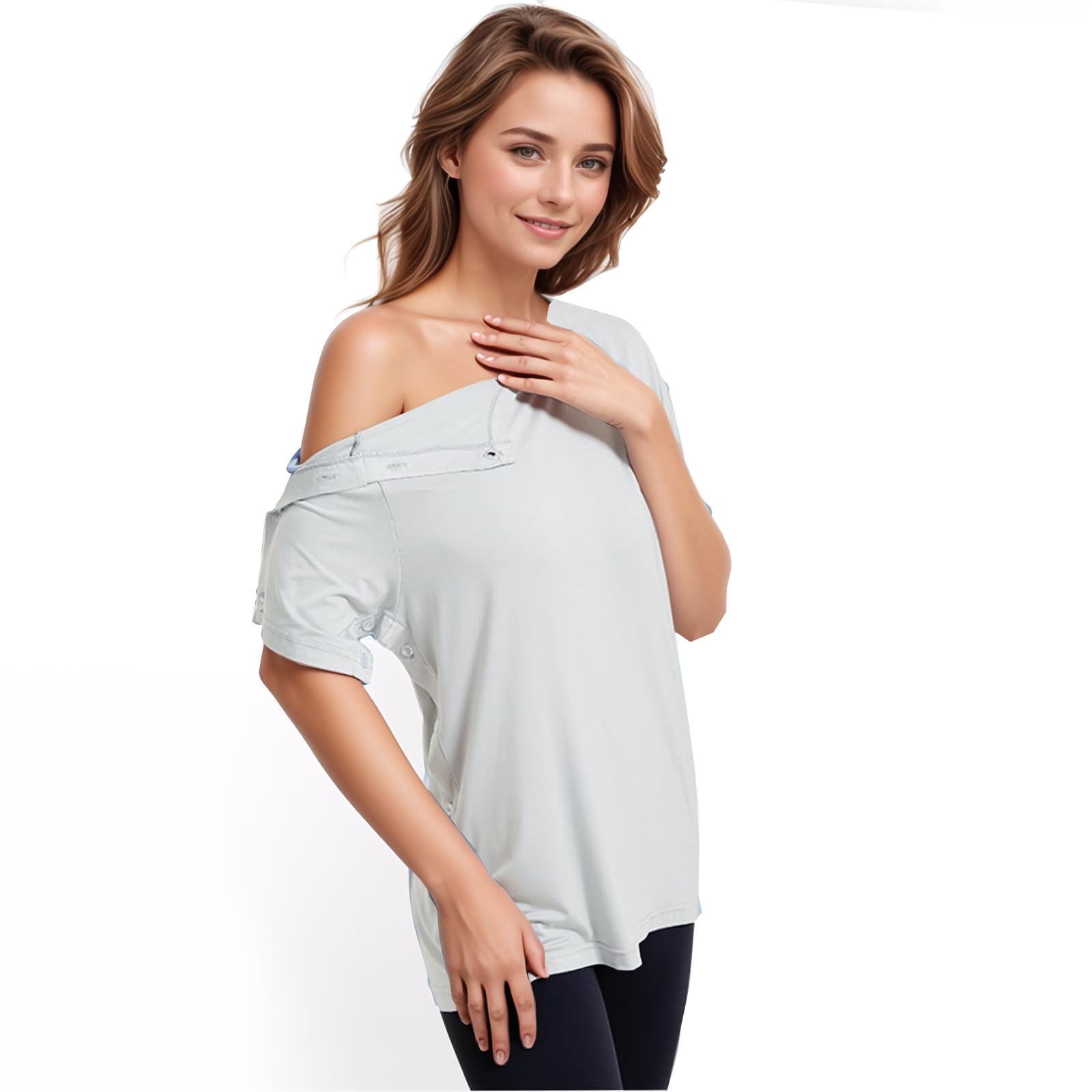 Chemo-Camicia con Spalla Scoperta Apertura Laterale Bottone Pressione Unisex