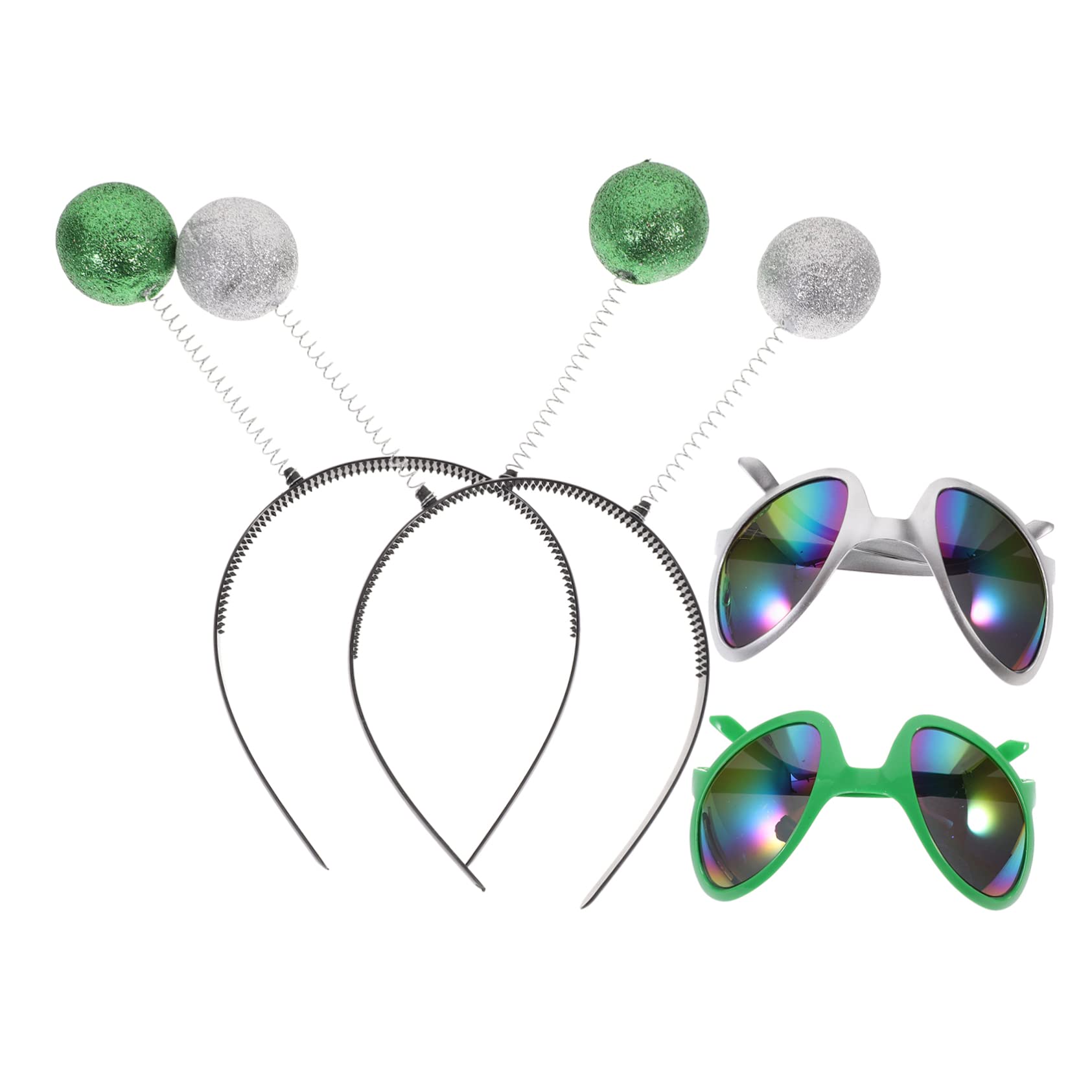 HOOTNEE 4pcs Alien Headband Glasses Set Outer Space Headband Decorative Party Sunglasses Costume Alien Accessories Glittery Party Favors