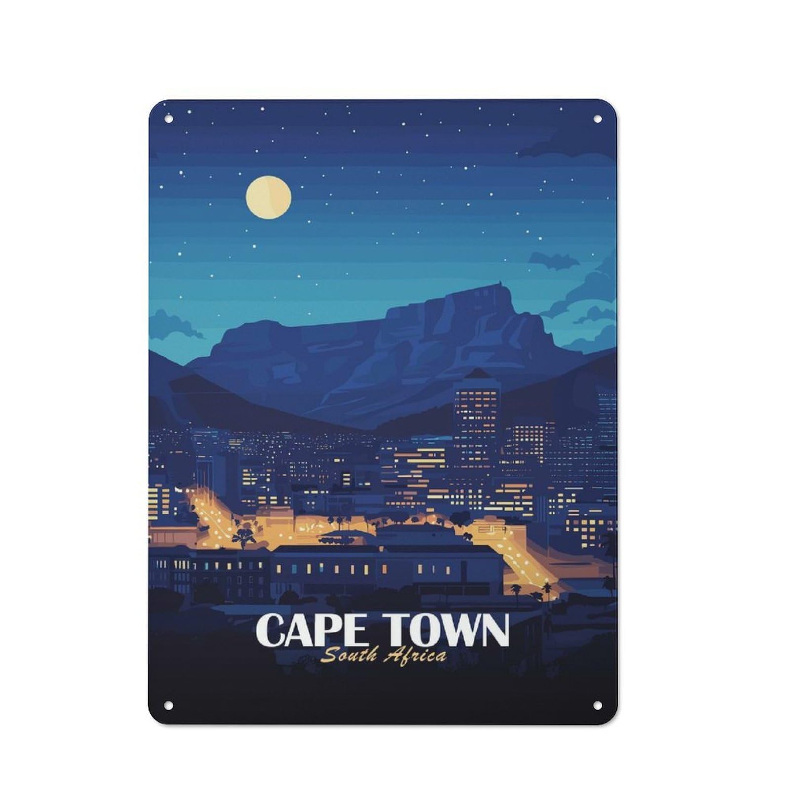 Junmoney Style-5 Vintage Tin Sign 40X30cm With Cape Town South Africa Nightscape For Kitchen Or Home Bar, Suited To Home Bar Enthusiasts