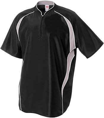 A4 Mens Short Sleeve Full Button Baseball Jersey, 3XL, Black