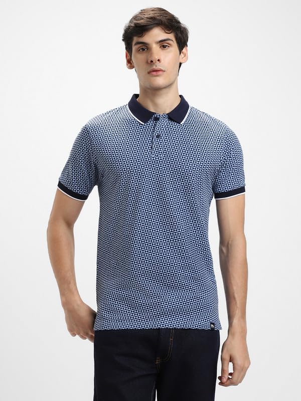 Image of Dennis Lingo Men's Navy Cotton Polo Neck Tshirt, Regular Fit Half Sleeve