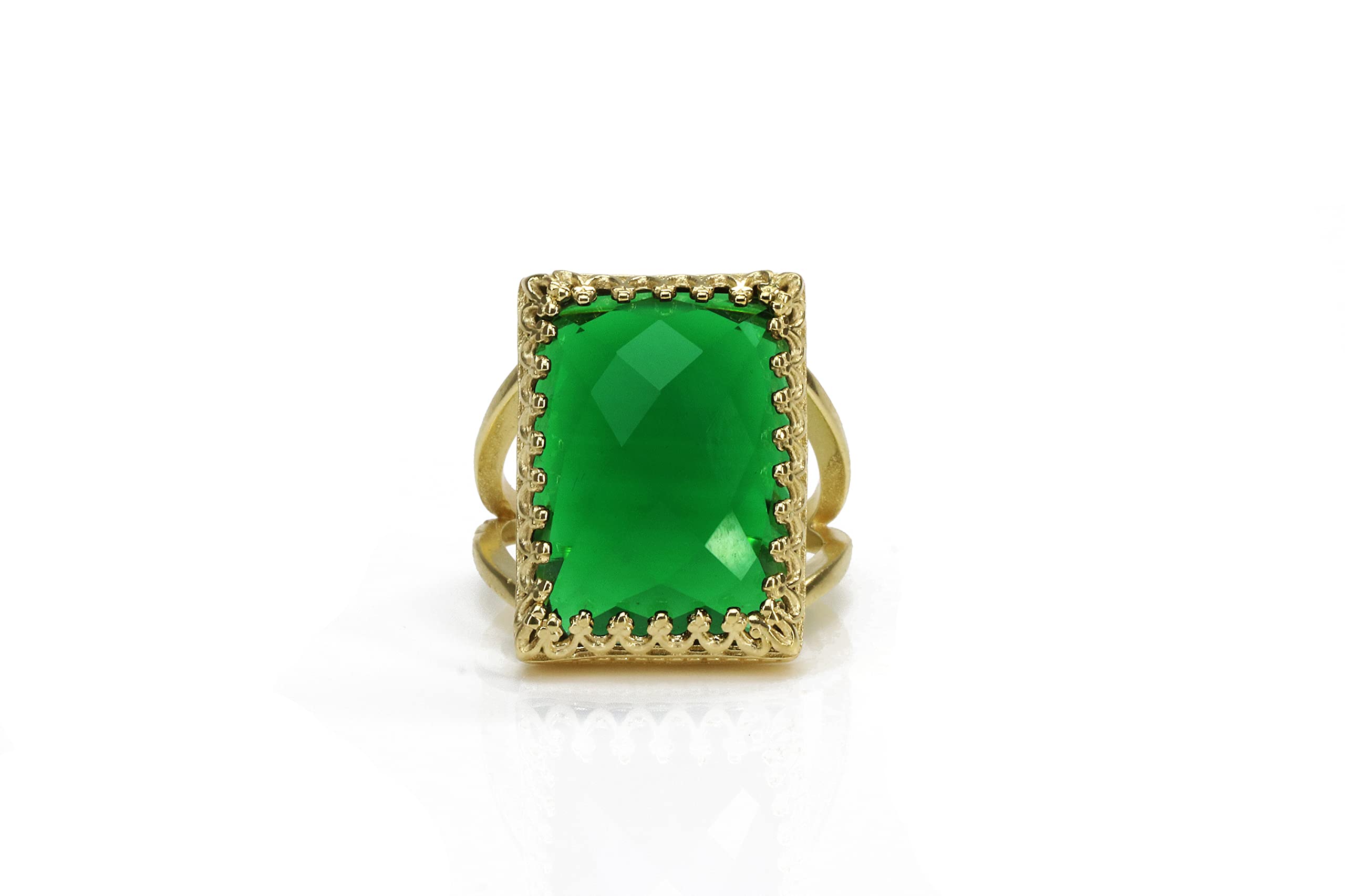 Anillo de Anémona Esmeralda en Oro - Anillo de Mayo, Declaración, Piedras Preciosas - Hecho a Mano - Joyas Artesanales