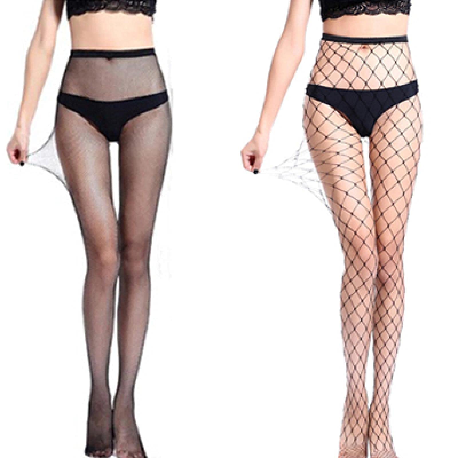 Medias Mujer Mujer Sexy Transparente Pantimedias de Rejilla Delgadas Club Fiesta Agujeros de Red Medias Negras Medias de Malla Pequeñas/Medianas/Grandes Me (Color: 3 Piezas Estilo, Tamaño: Talla