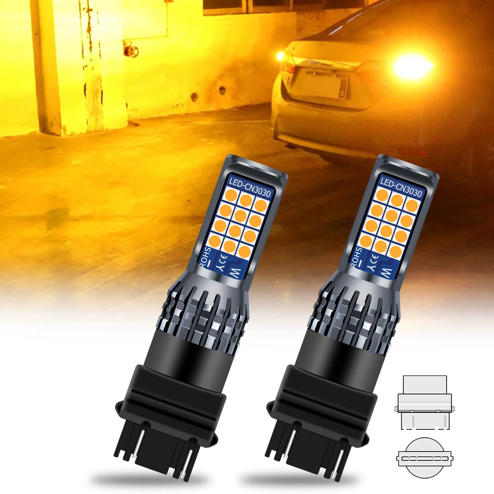 Teguangmei 3157 LED Turn Signal Light Bulb, Super Bright 24-SMD Yellow 3056 3057 4157 3047 4057 3457 LED Bulbs for Cars Trucks Replace Front/Rear Turn Signal Blinker Lamps, Pack of 2