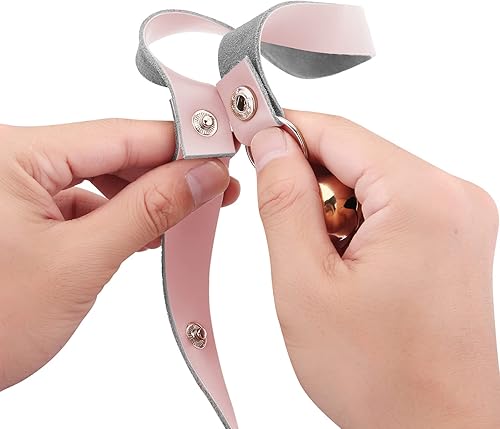 Miniatura 2 de Timbres de cuero para perro para perilla de puerta, entrenamiento para ir al aire libre, ajuste de longitud, campanas colgantes de piel rosa,