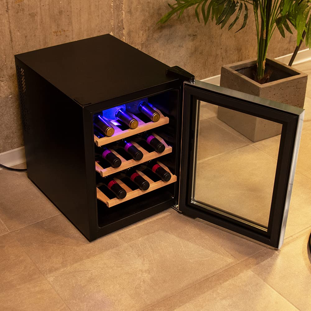 Cecotec GrandSommelier 1220 CoolWood, 12 Flaschen Bolero Flaschen, 31 Liter, thermoelektrisches Kühlsystem, hohe Leistung, dimmbar, LED-Innenbeleuchtung