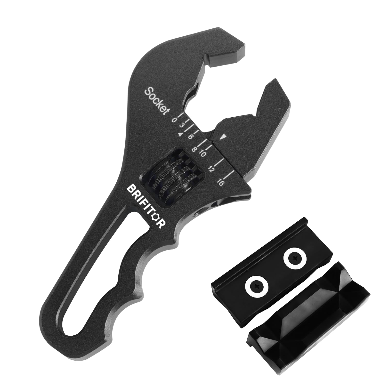 BRIFITOR AN Fittings Wrench 3AN-16AN Adjustable AN Wrench Lightweight Aluminum,Compact Size,Black (With Nylon 4" Vise Jaws Pads)