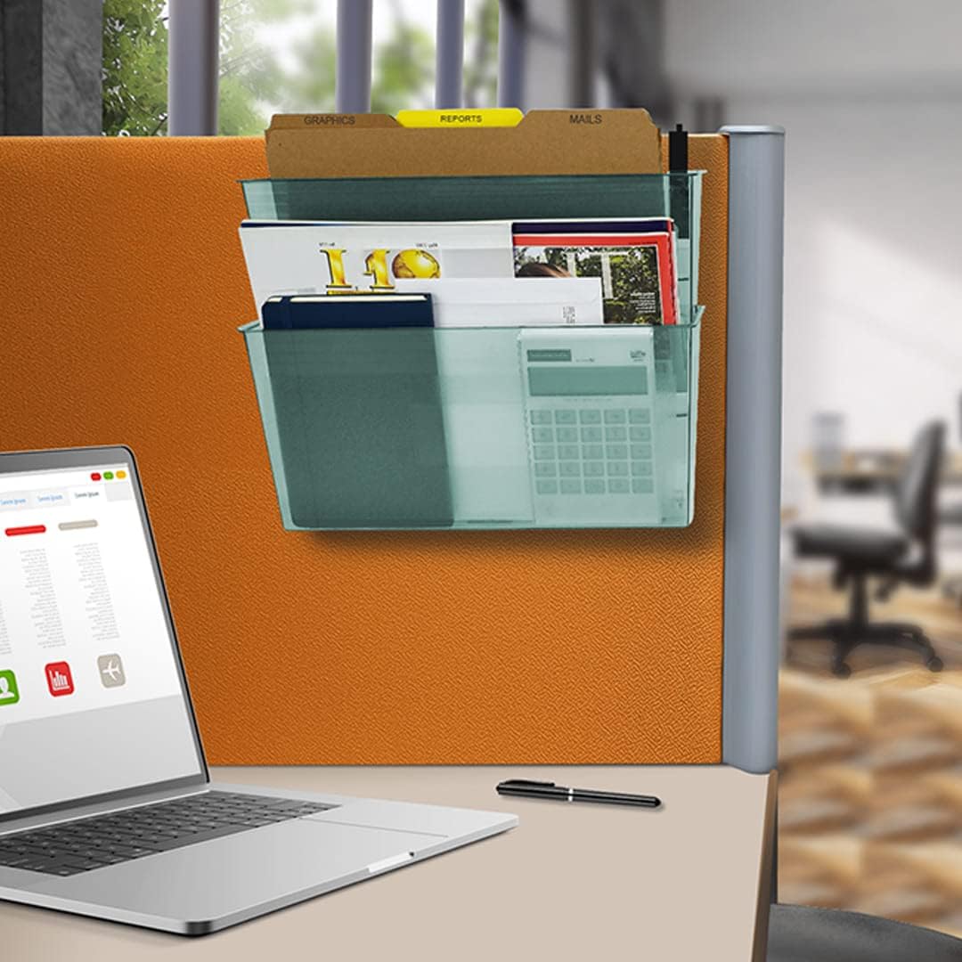 Acrimet 2 Pockets Wall Mount File Holder Organizer Letter Size, Clear Green Color (Hangers Included) : Office Products