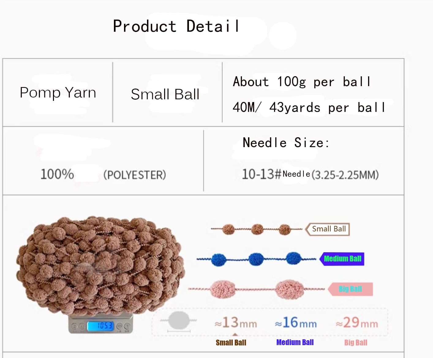 6 Balls Pomp-A-Doodle Yarn,100% Polyester Jelly Bean Small POM-POM Ball Yarn for Crochet Knitting Blanket Mat Pet Nest 600g (Cute Panda, L)