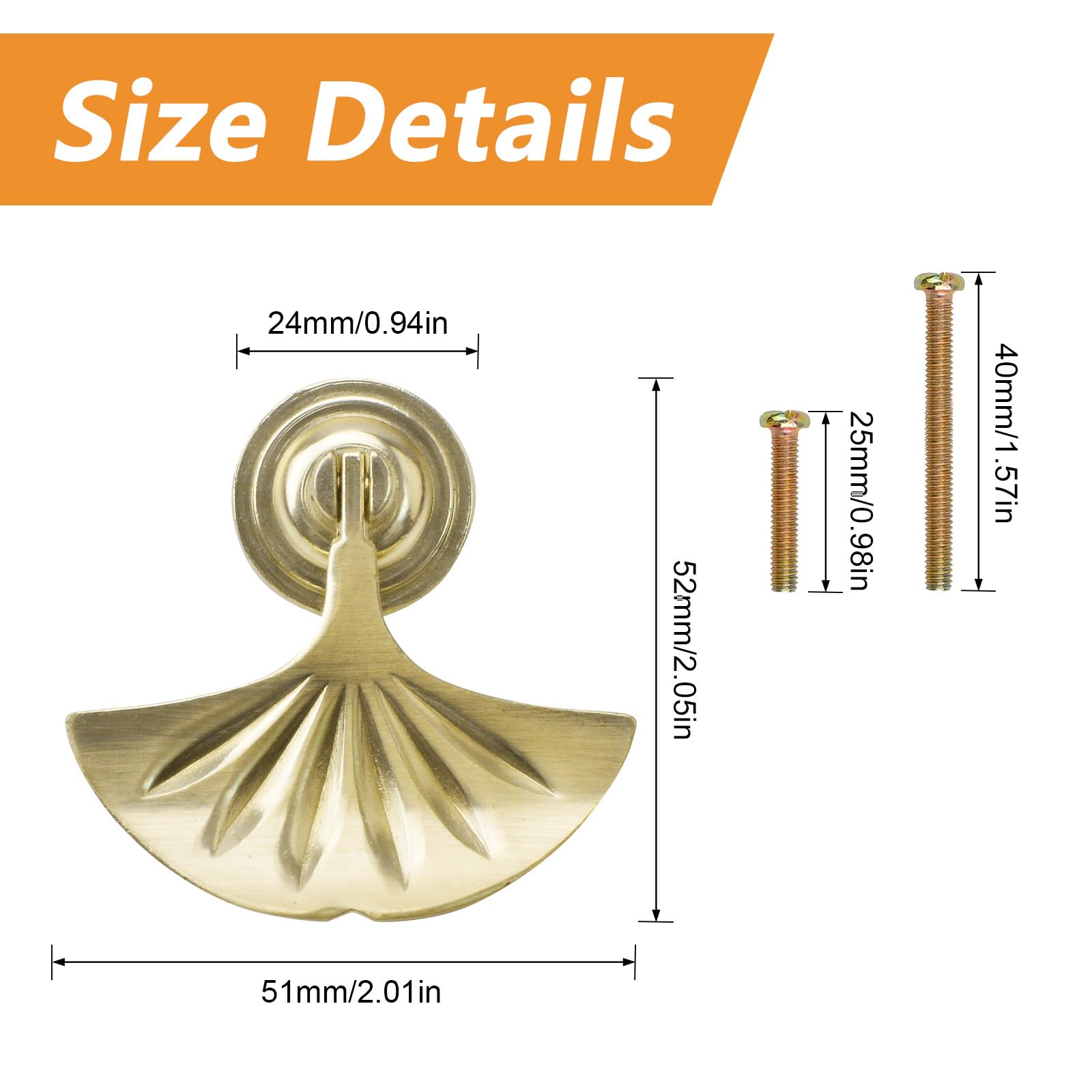 MOROBOR Tirador colgante de gota de abanico dorado, 6 pomos creativos de aleación de zinc de un solo agujero para armarios, cajones, puertas, muebles, decorativos