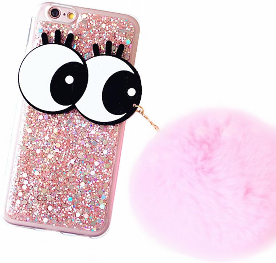 Funsing iPhone 7 Fashion Case for Girl, Bling Shiny Luxury Soft TPU Protective Case, with Pink Cute PomPom Hairball and Big Lovely Eyes for iPhone 7 - Pink