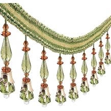3Yard Beaded Fringe Trim Decorative Tassel Border for Curtains, Tablecloths, Home Decor, Bohemian Style Beaded Edging for DIY Crafts Green