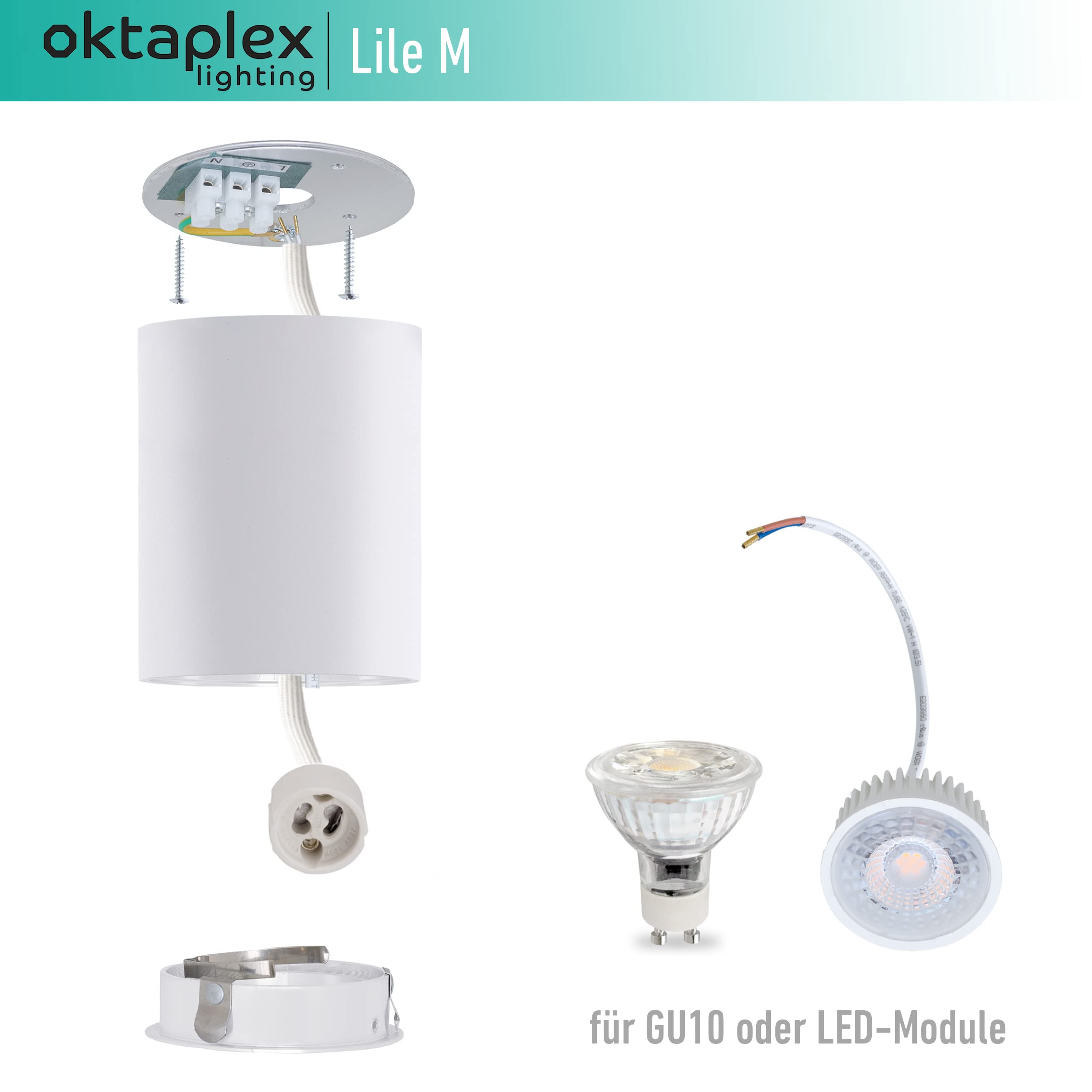 Oktaplex 3 Stück Aufbaustrahler Lile M Weiß inkl. LED Modul 4,8W 380lm