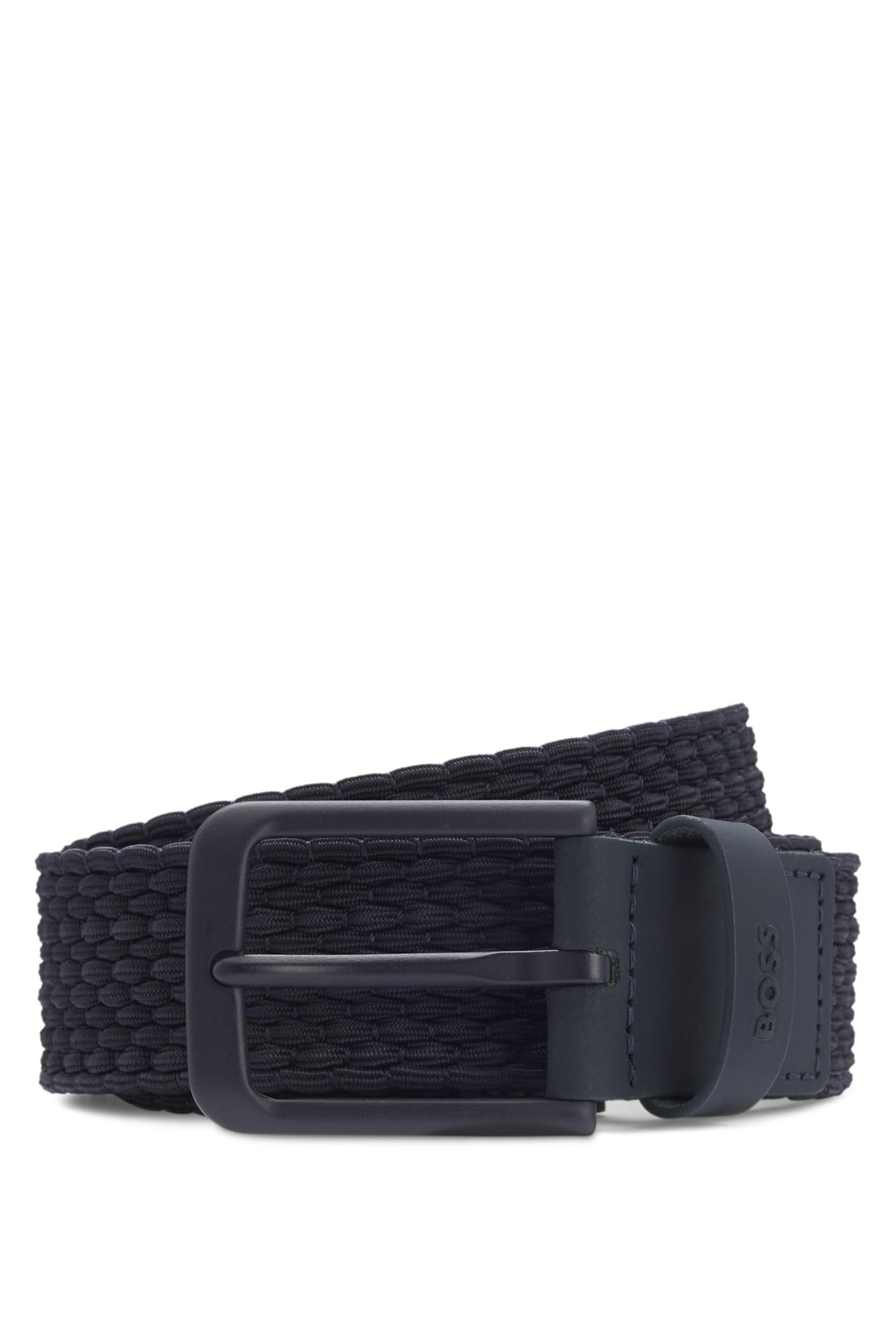 BOSS Mens Vern-WnE-Go Sz35 Woven belt with leather trims and logo detail