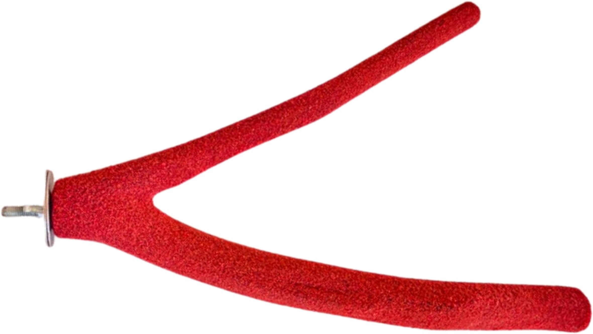 KSK Natural Wood Bird Perch 12 Inch Y Shape โ Sand Coated Nail Trimming Perch for Parrots | Non-Slip Grip Round Platform for Cockatiel, Budgie, Conure, Lovebird | Cage Accessories (Red)