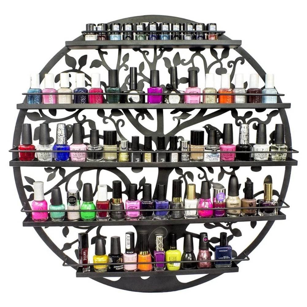 Nail Polish Wall Rack Organizer 5 Tier Salon Cosmetic Display Stand Hold 145 Bottles Nail Polish Shelf round