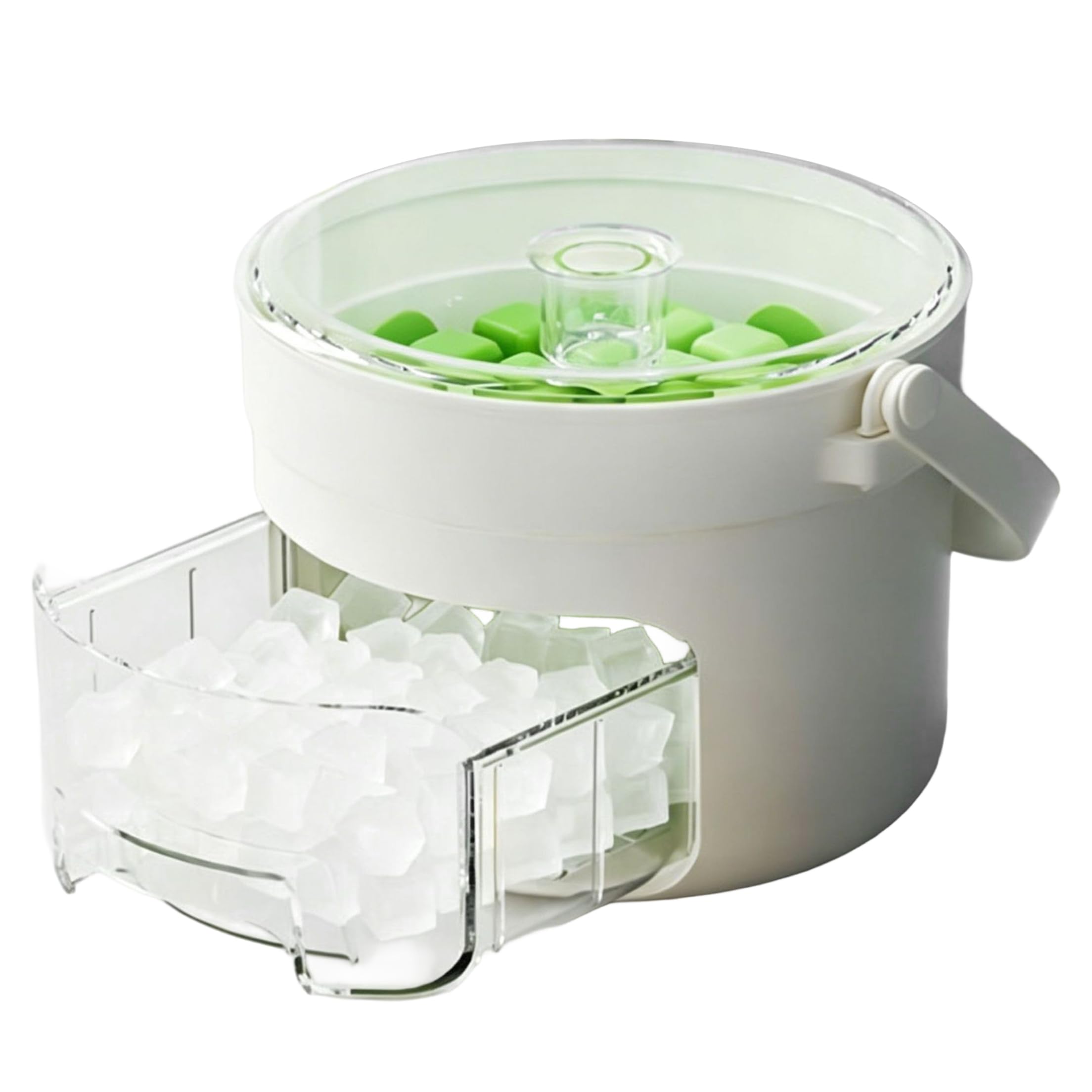 Neptuiby Ice Cube Maker, 25-grid Plastic Ice Bucket for Freezer with Lid Press-type Ices Maker with Scoop White-green.
