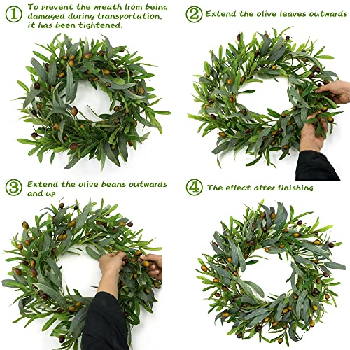 Amf0Resj 20 Inches Artificial Green Olive Wreath Greenery Wreath With Olive Leaves,Olive Bean For Front Door Indoor Outdoor Farmhouse Home Wall Window Festival Wedding Decor, White Gift Box Included #TOP4