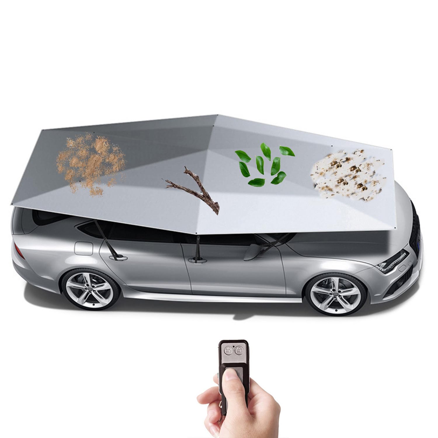 Ombrello per Auto Completamente Automatico, Posto Auto Coperto Mobile Pieghevole, Tenda Da Tetto Auto, Con batteria ricaricabile, Avvio Remoto, Antivento,impermeabile, Antigrandine,Grey5.2m