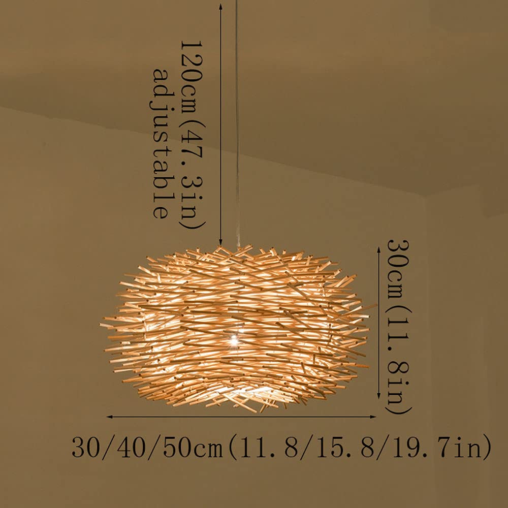 Lámpara Colgante Creativa de Nido de pájaro de Mimbre de bambú y ratán para Isla de Cocina, Accesorios de iluminación para Comedor, lámpara Colgante(50cm)