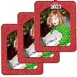 2015 Magnetic Glitter Christmas Photo Frame Ornaments, Vertical 3-pack - Red