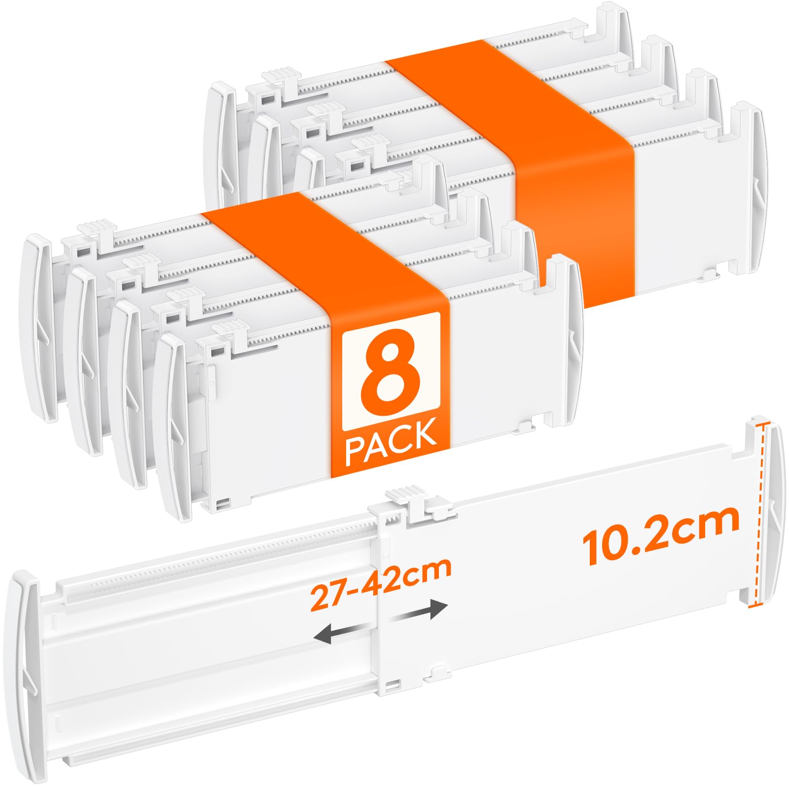 Lifewit 8 Pack 4" High Drawer Dividers 27-42cm/10.5-16.5" Adjustable Drawer Dividers for Clothes, Expandable Kitchen Drawer Dividers Organisers, Drawers Separators for Bathroom/Bedroom/Office White