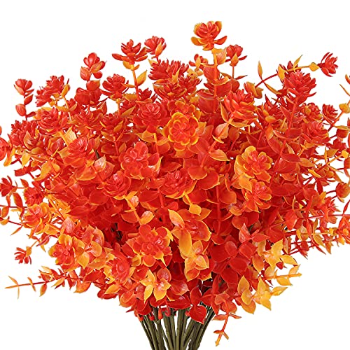 RECUTMS 8 Bundle Artificial Fall Flowers No Fade Faux Autumn Plants Outdoor