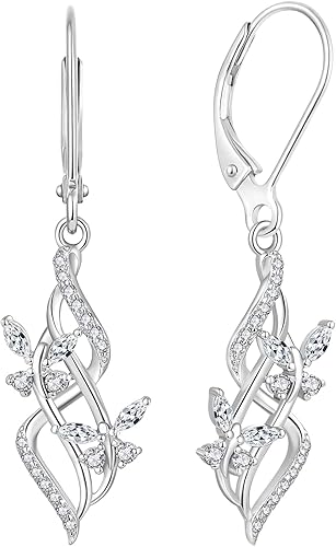 JO WISDOM Aretes de mariposa infinito para mujer, plata de ley 925, aretes colgantes y colgantes con circonita cúbica 5A, Plata de ley, Circonia
