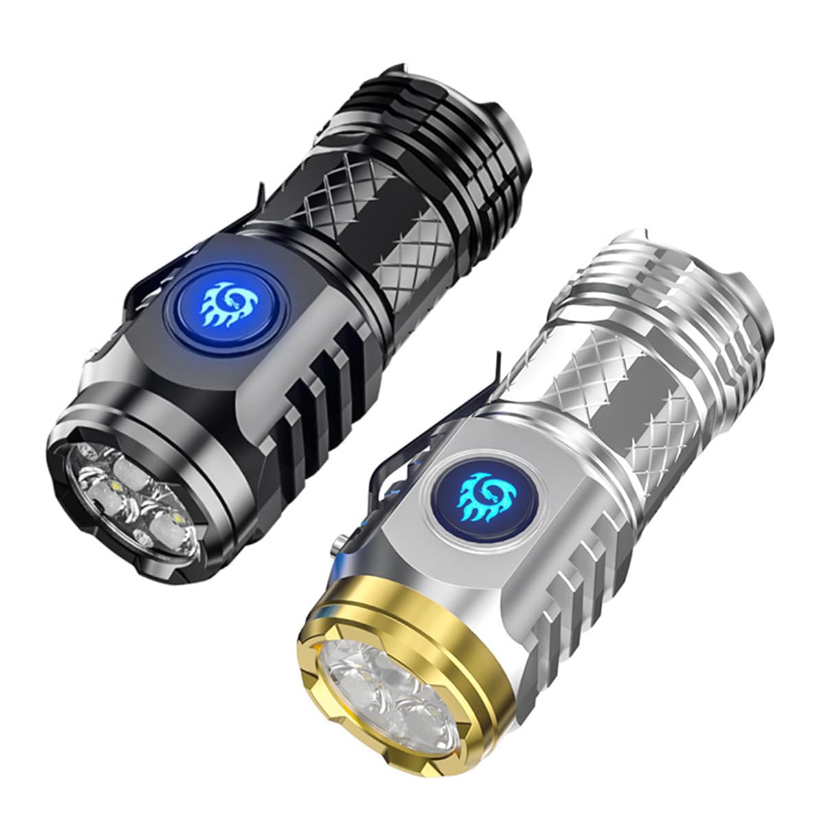 Hsthe Sea 2Pcs Three-Eyed Monster Mini Flashlight Set, High Lumen Rechargeable LED Torch with Pen Clip, Multi-Functional Steel Light, Super Power Flash for Outdoors