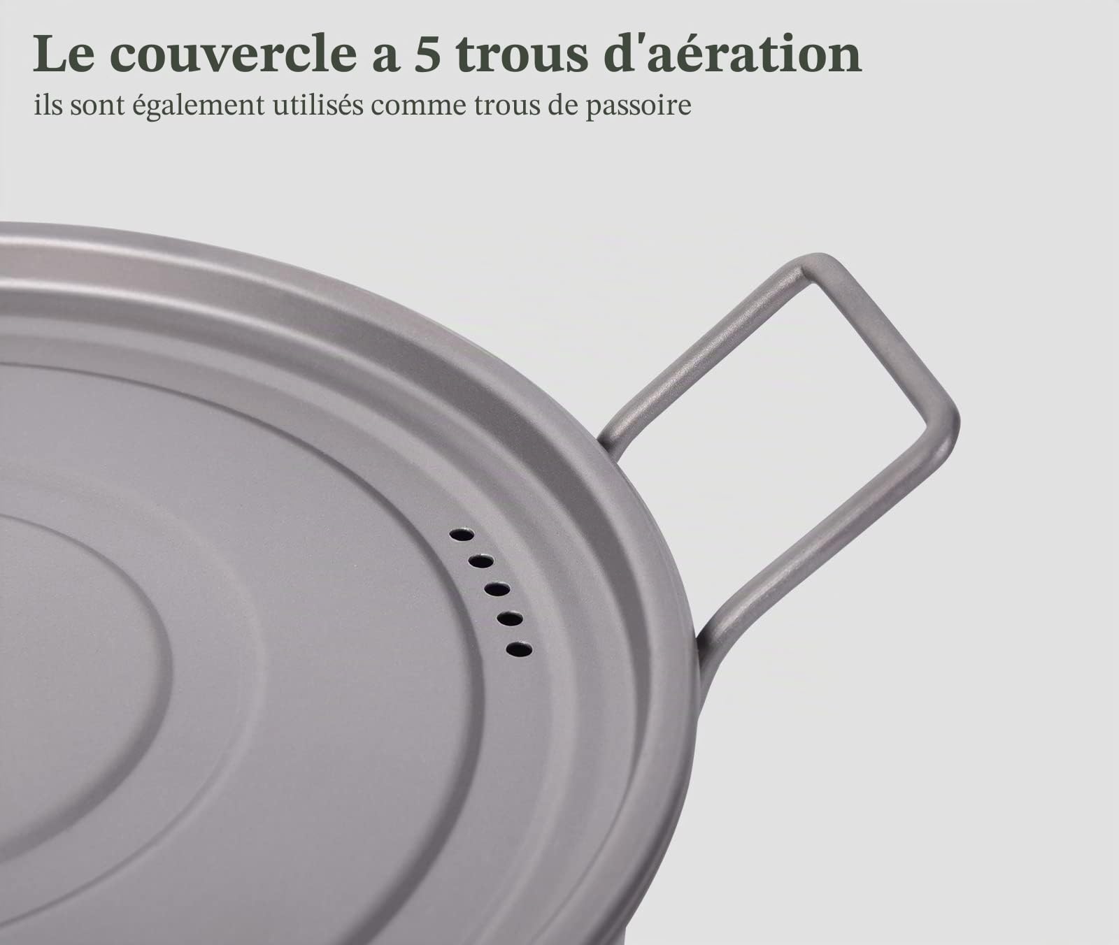 iBasingo Pot à soupe à vapeur en titane Poêle à frire avec couvercle Batterie de cuisine de camping 1900 ml et 900 ml Casserole de plateau de thé de wok d'intérieur extérieur Trousse de mess légère