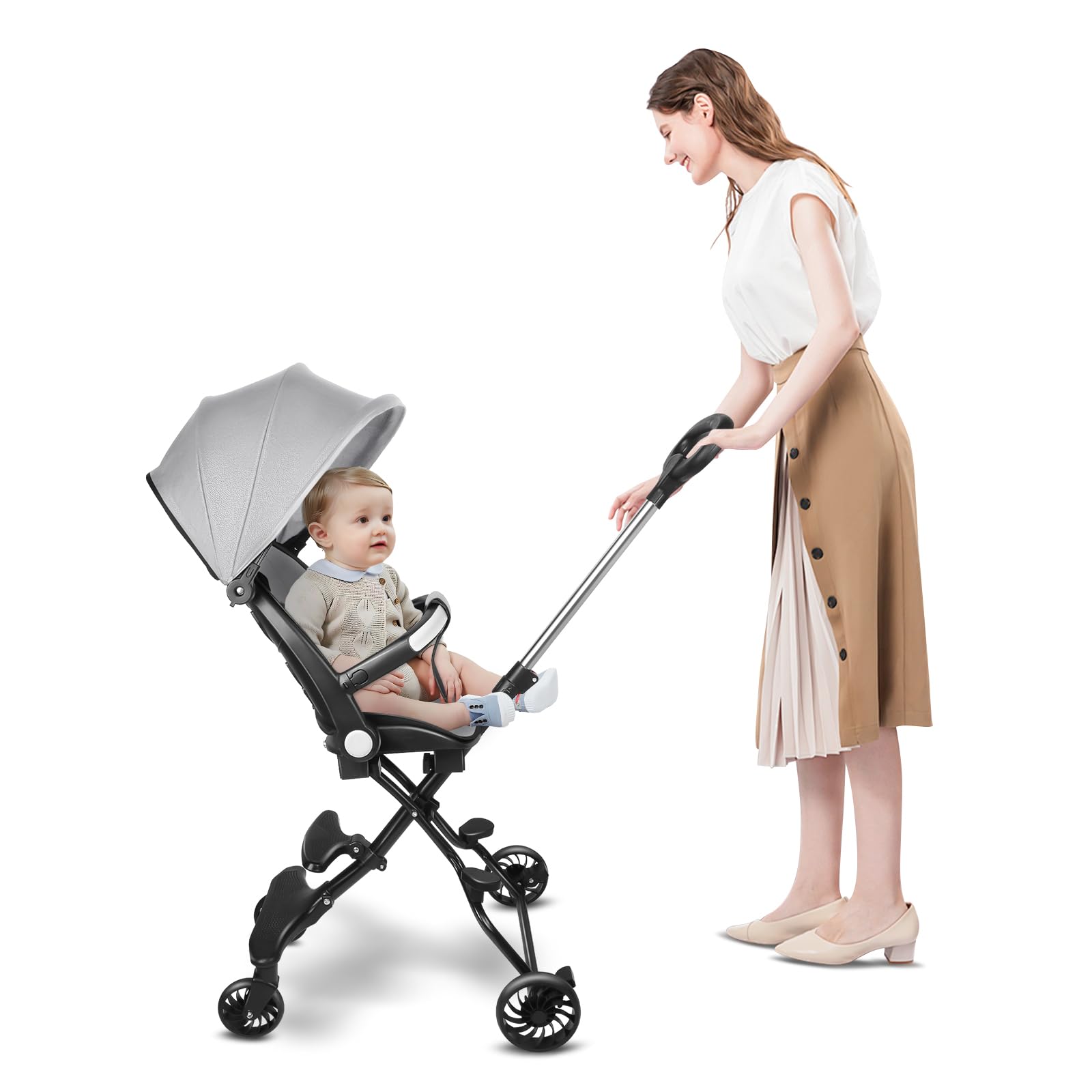 Poussette Canne Ultra Légère, Poussette Canne de 6 mois à 4 ans, Poussette de Voyage Portable et Légère, Réglable en Hauteur, Harnais 3 Points, Canopy Ajustable (Gris Foncé)