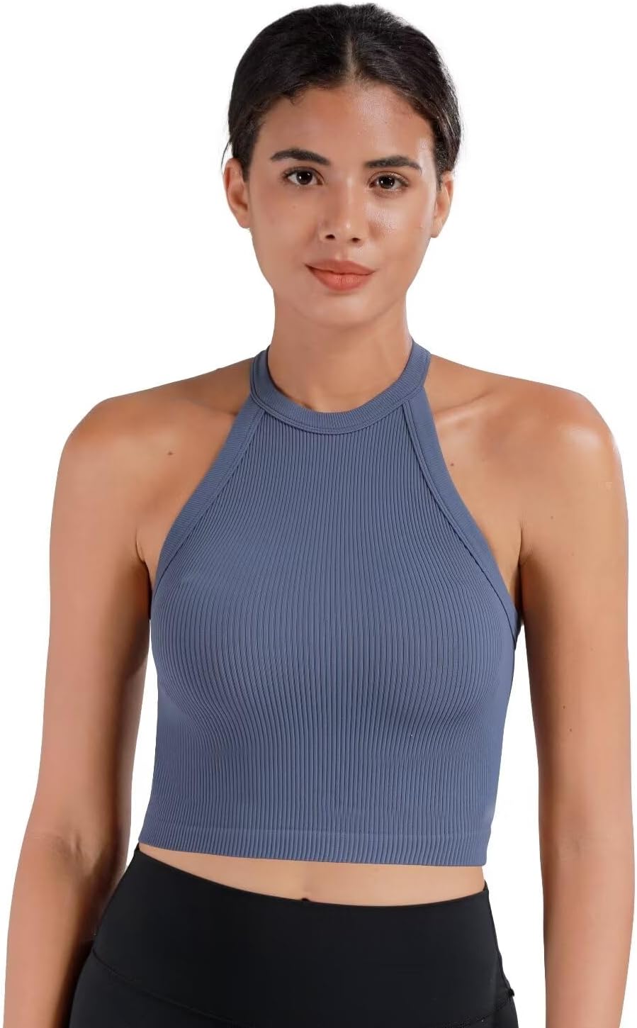 Sunzel Ribbed Tank Tops for Women, Halter High Neck Seamless Cute Crop Top, Basics Sleeveless Workout Athletic Yoga Shirts
