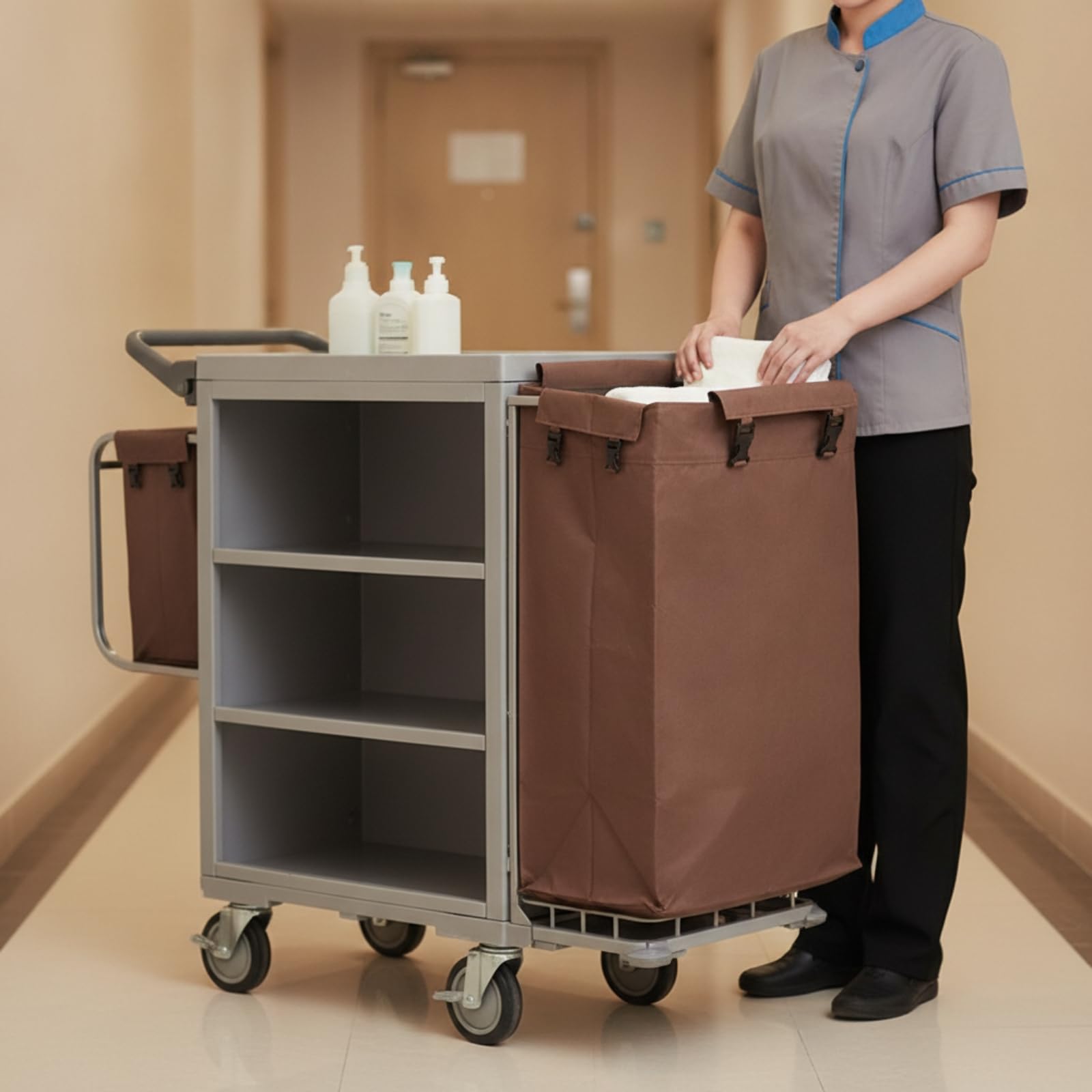 Baoblaze Custodia per Carrello Portabiancheria in, Borsa per Biancheria A Doppio Lato con 6 Tasche E Cerniera, Altezza 85 Cm