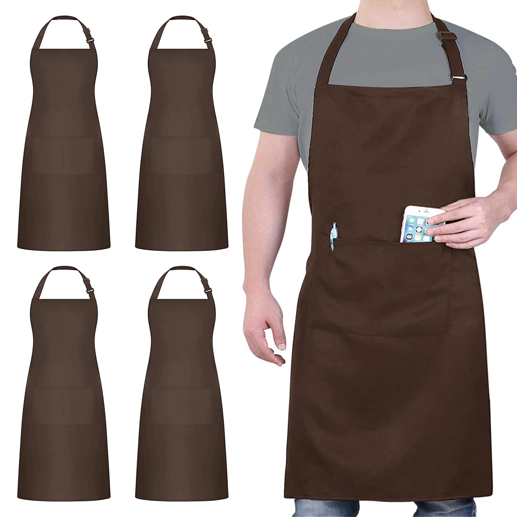 atopo 4 Packs Chef Apron, Waterproof Catering Apron with 2 Pockets