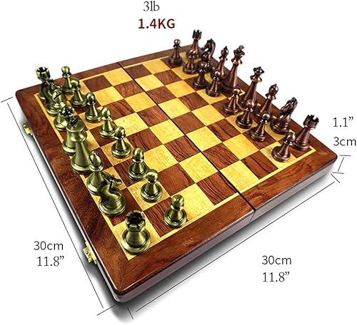 Miniatura 2 de Juego de ajedrez plegable de metal con almacenamiento para piezas de ajedrez de metal chapado en cobre retro, juego de mesa de regalo