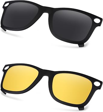 Matte Black Frame Polarized Clip-on Sunglasses Compatible with Ray-Ban Meta Wayfarer RW4008 53mm for Men & Women - Onyx Black & HI-DEF Yellow