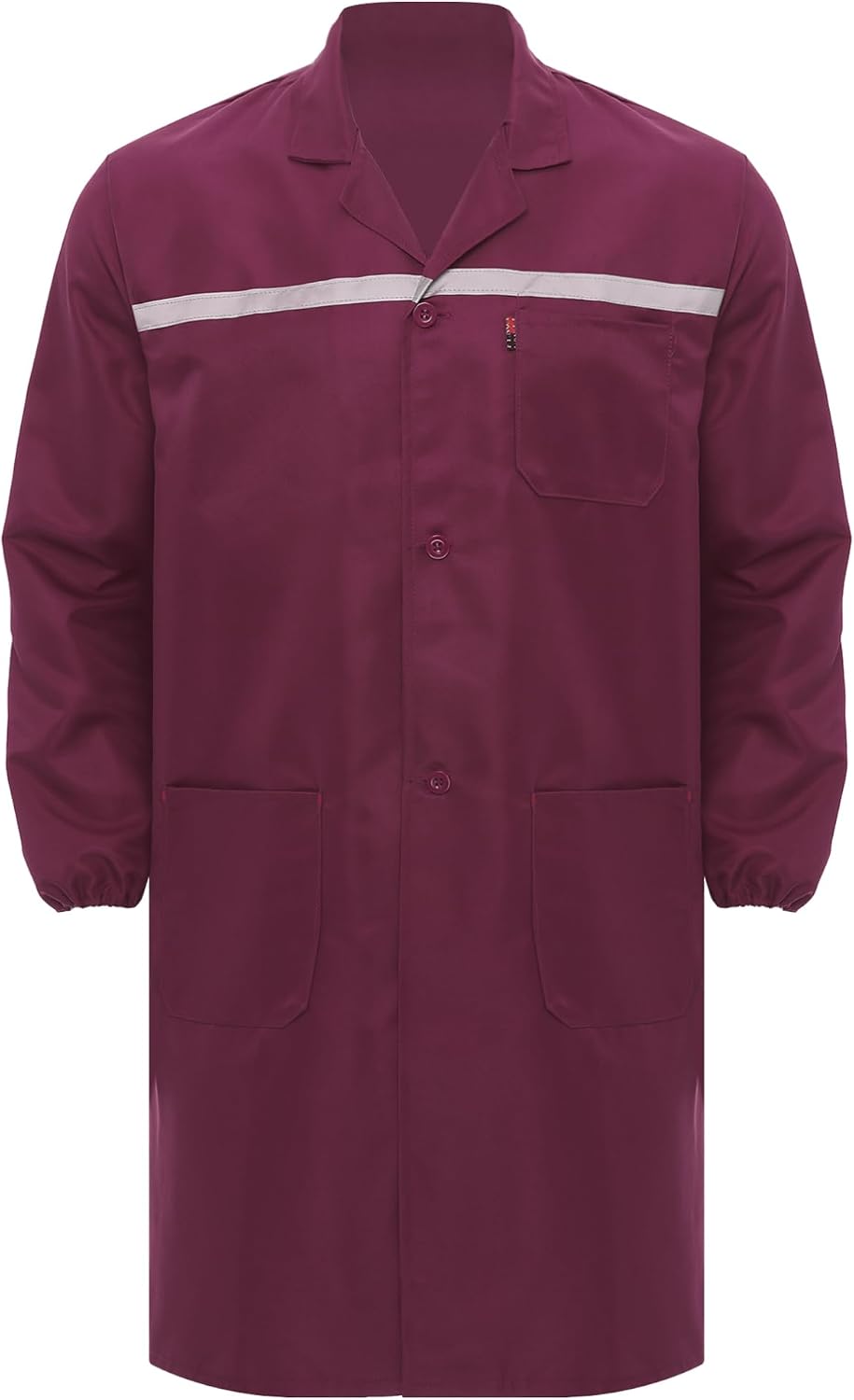 ACSUSS Unisex Adults Front Button Work Coat Lapel Jacket Reflective Strips Dustproof Jacket Lab Coat
