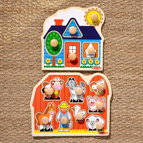 Melissa & Doug Wooden Jumbo Knob Puzzle 2-Pack for Baby and Toddler Boys and Girls – Large Farm, First Shapes - image 9