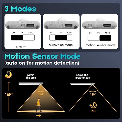 Miniatura 3 de Zikopomi Luces inalámbricas para debajo del gabinete, luz recargable con sensor de movimiento para interiores, luz magnética para armario, luz