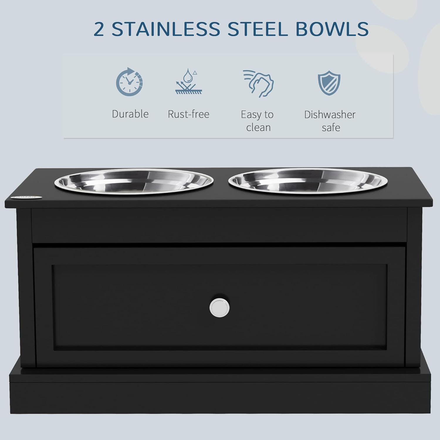 PawHut Large Elevated Dog Bowls with Storage Drawer - 11L Capacity, Raised Dog Bowl Stand Feeding Station, Black